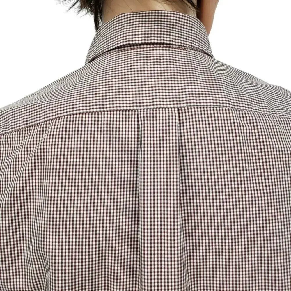 J. CREW Dress Shirt Gingham Micro Check Burgundy 80s 2 Ply 100% Cotton 15-15.5 M